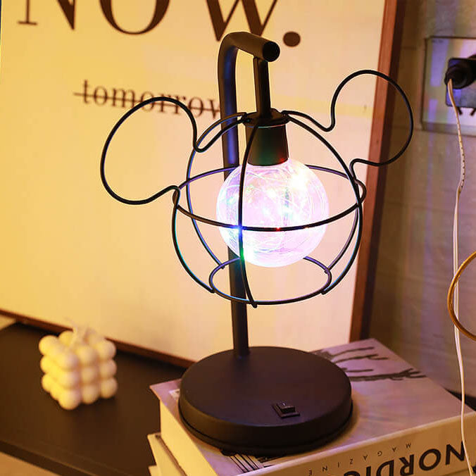 مصباح طاولة ديكوري LED على شكل قفص معدني للفأرة يعمل بالبطارية 