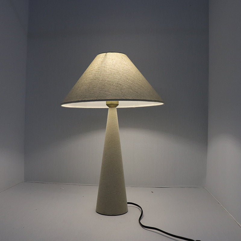 European Simple Linen Fabric Cone Column Base 1-Light Table Lamp