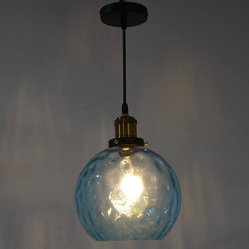 Contemporary Coastal Orb Aqua Glass 1-Light Pendant Light For Bedroom