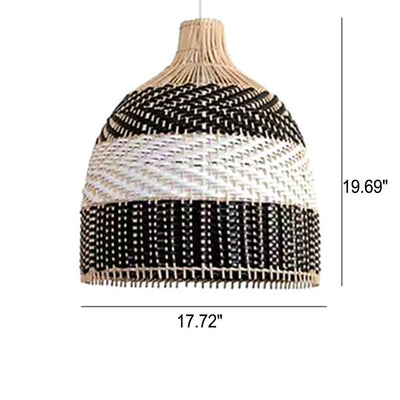 Moderner 3-Licht-Kronleuchter aus Rattan-Bambus in Schwarz und Weiß