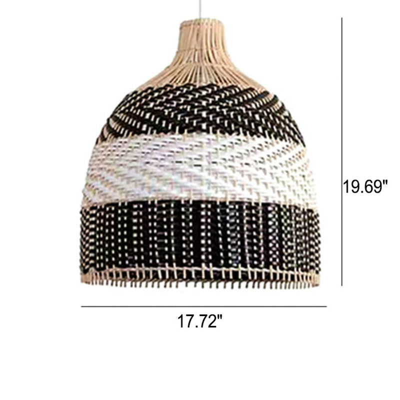 Modern Rattan Bamboo Black and White Dome 3-Light Chandelier