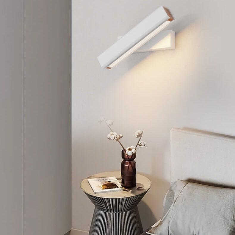 Moderne minimalistische rechteckige Aluminium-Eisen-Holz drehbare LED-Wandleuchte 