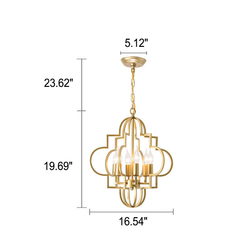 Moderner Luxus-Goldhohleisen-Laternen-Kronleuchter mit 6 Lichtern