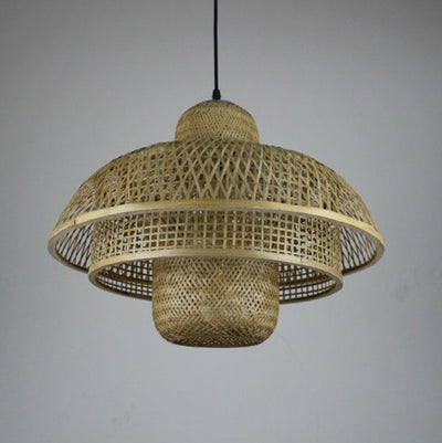 Japanese Vintage Triple Bamboo Weaving 1-Light Pendant Light