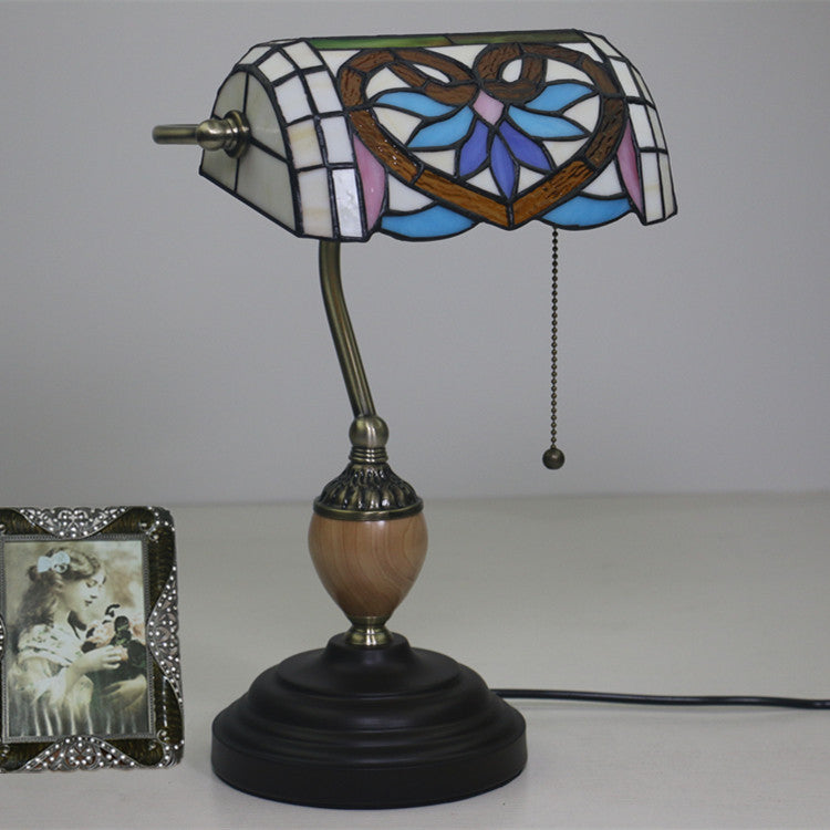 Tiffany Mediterranean Heart Stained Glass Bank 1-Light Table Lamp