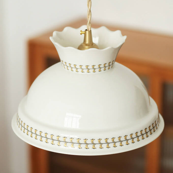 Japanese Vintage Ceramic Round Bowl 1-Light Pendant Light