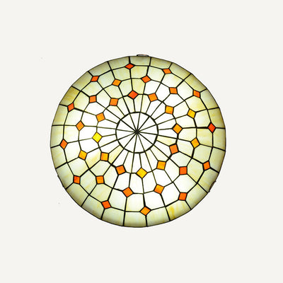 European Tiffany Stained Glass Round 2/3 Light Flush Mount Ceiling Light