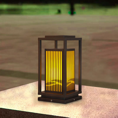 Moderner chinesischer quadratischer Käfig im Freien wasserdichtes 1-Licht-Rasenweglicht 