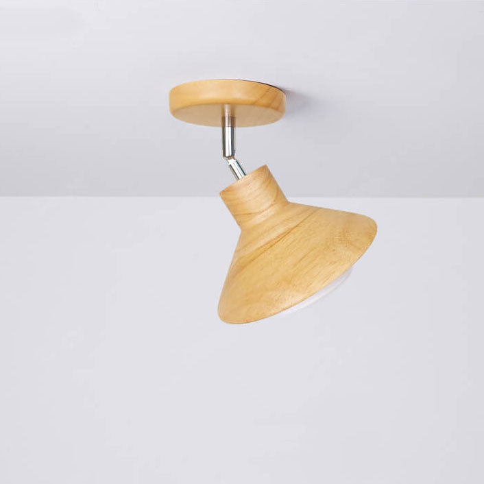 Moderne halbflache 1-flammige Deckenleuchte aus Kautschukholz im nordischen Stil in Baumstamm-Kegelform für das Wohnzimmer 
