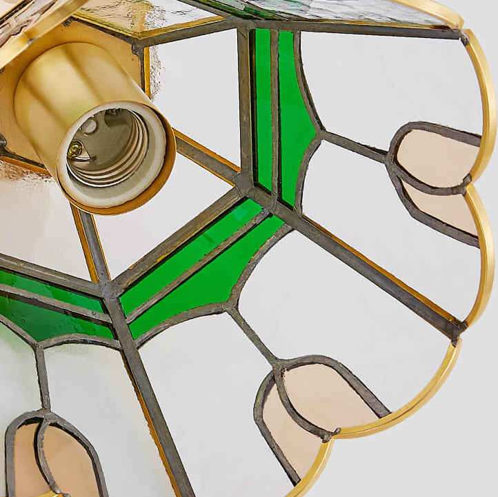 Vintage Bell Brass Glass 1-Light Pendant Light