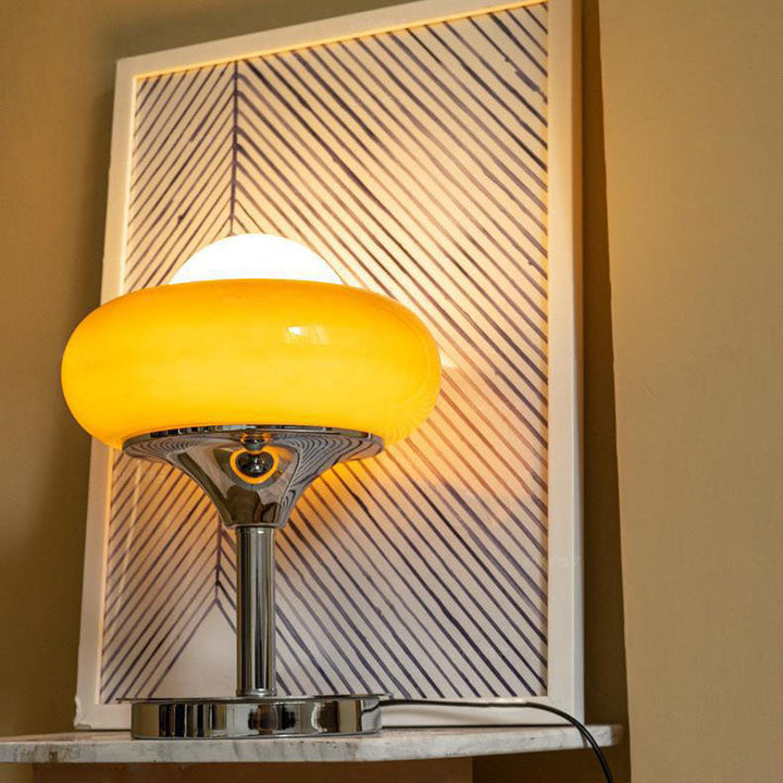 Contemporary Luxury Silver Finish Frame Custard Tart Iron Glass 1-Light Table Lamp For Bedroom