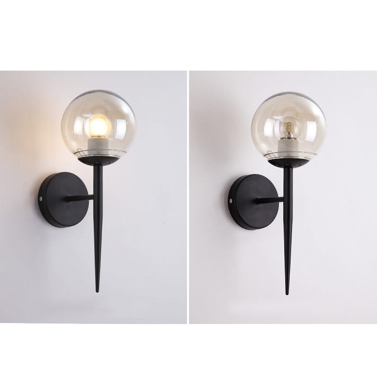 Modern Minimalist Glass Round Ball Shade Long Pole 1-Light Wall Sconce Lamp