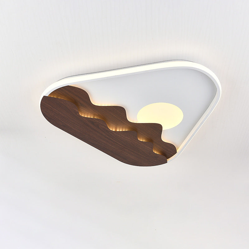 Modern Minimalist Landscape Triangle Wood Acrylic LED Flush Mount Lighting