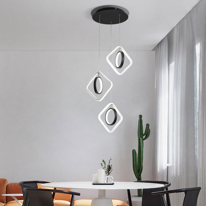 Lustre LED en aluminium et fer avec cercle en diamant scandinave contemporain pour salon 