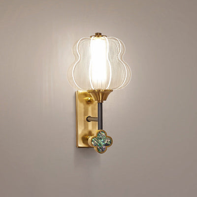 Chinese Style Full Copper Acrylic Creative Lampshade LED Wall Sconce Lamp