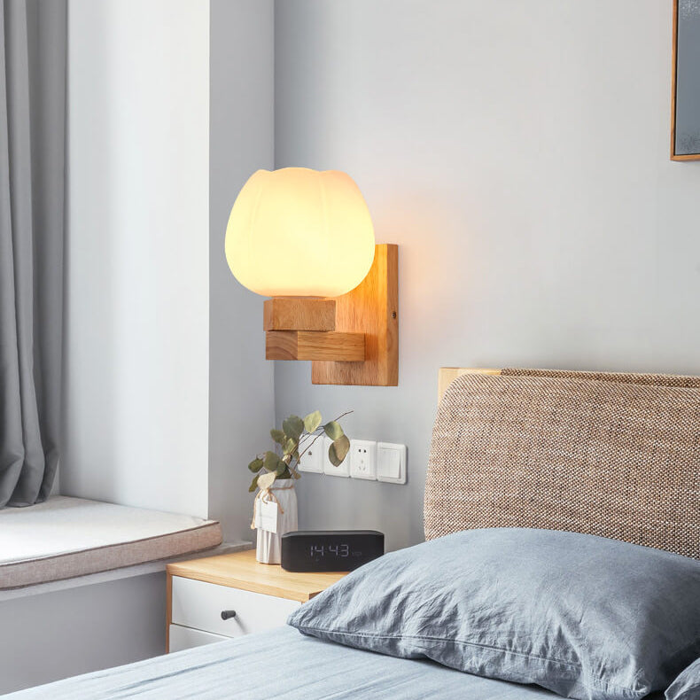 Nordic Minimalist Glass Wood 1-Light Wall Sconce Lamp