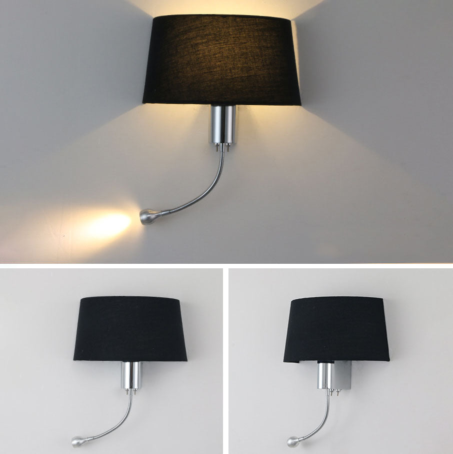 Aplique de pared de lectura de 1 luz con foco de hierro y tela de estilo minimalista moderno para sala de estar y dormitorio 