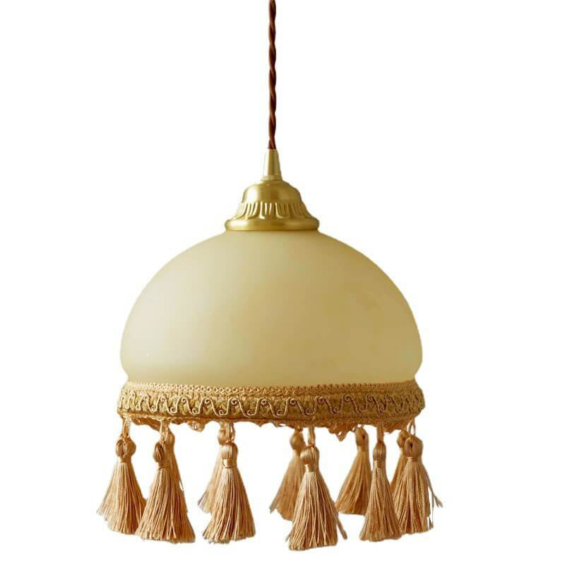 Lámpara colgante de 1 luz de cobre completo con borla vintage francesa 