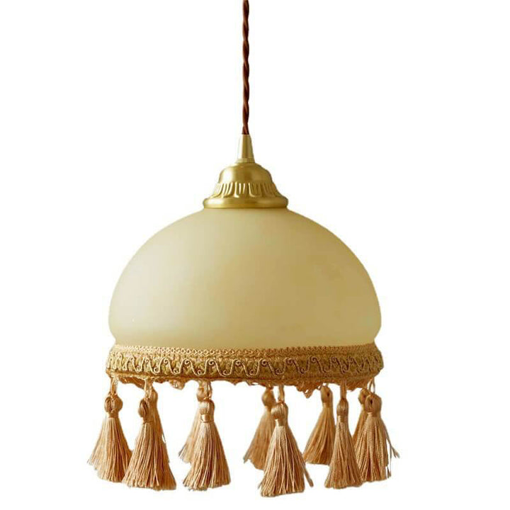 Französisches Vintage Quaste Vollkupfer 1-Licht Pendelleuchte 