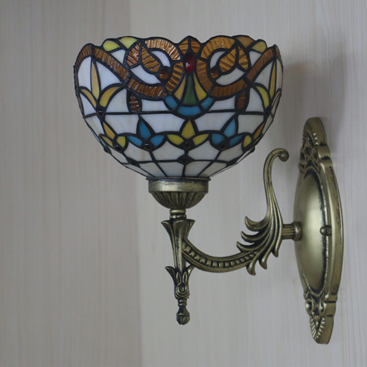 European Tiffany Flora Stained Glass 1-Light Wall Sconce Lamp