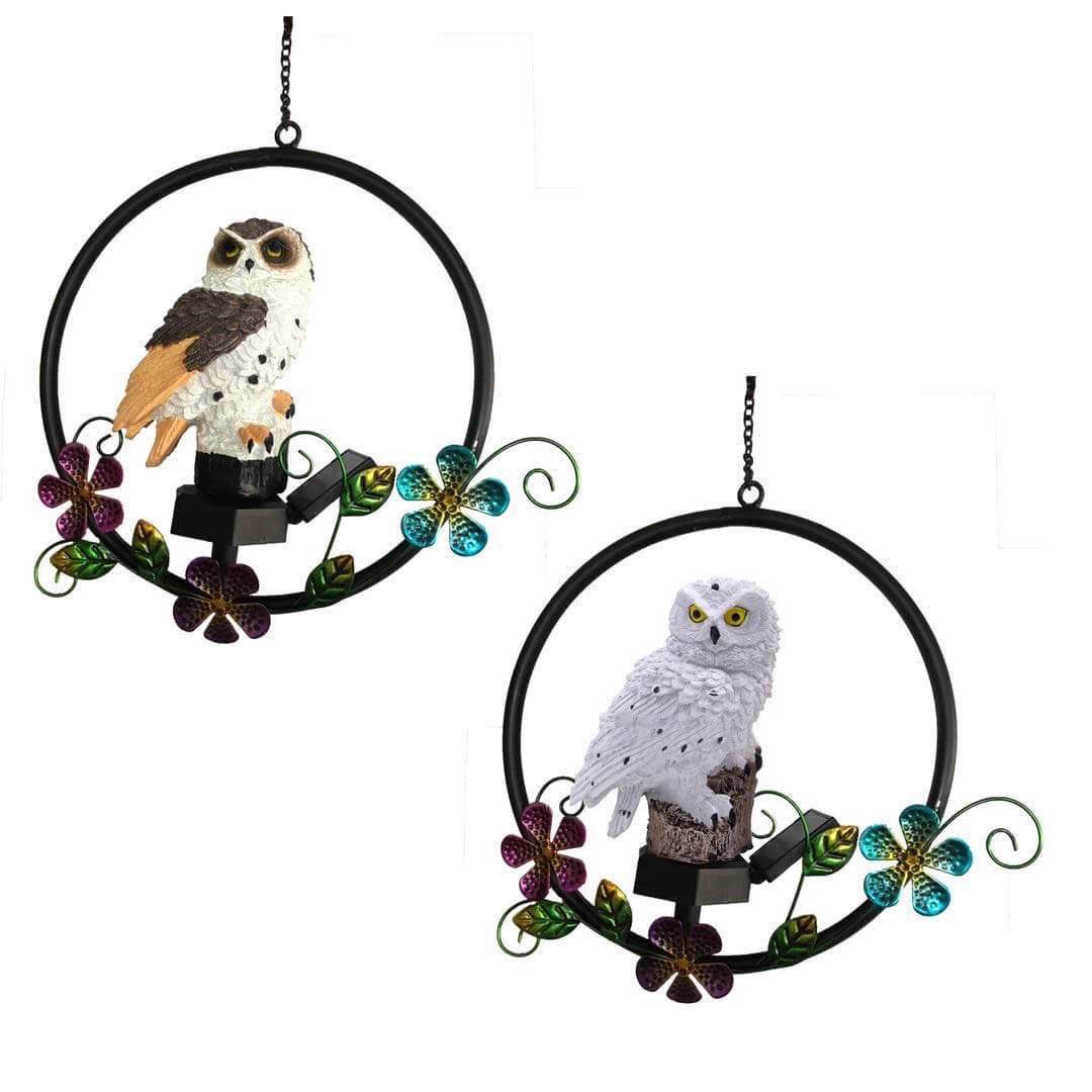Lumière suspendue LED décorative de patio extérieur solaire en résine hibou créatif rétro européen 