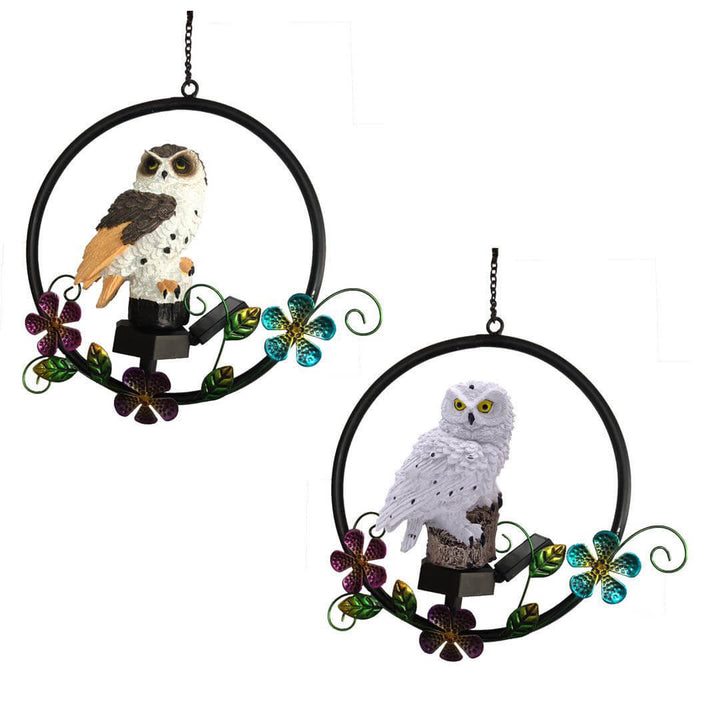 Lumière suspendue LED décorative de patio extérieur solaire en résine hibou créatif rétro européen 