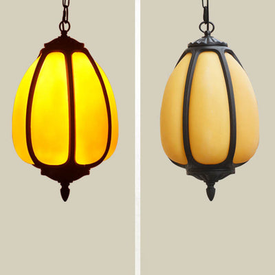 Modern Imitation Jade Shade Pumpkin 1-Light Outdoor Pendant Light