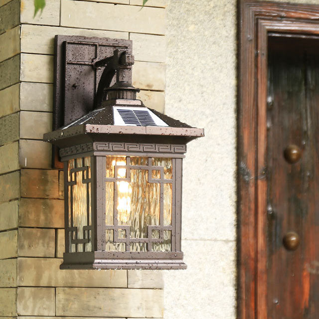 Solar Outdoor Square Cage LED Waterproof Patio Wall Sconce Lamp