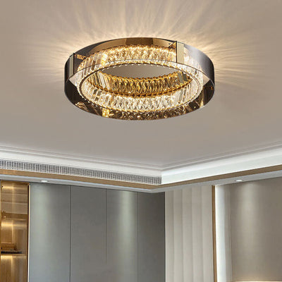 European Light Luxury Round Crystal LED Flush Mount Lighting