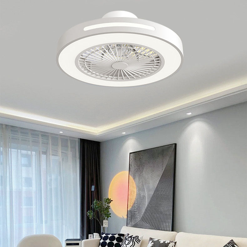 Modern Minimalist Solid Color Iron Copper LED Flush Mount Ceiling Fan Light