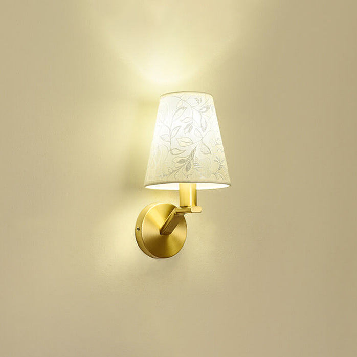 Luxury Floral Patterned Fabric Brass 1-Light Wall Sconce Lamp