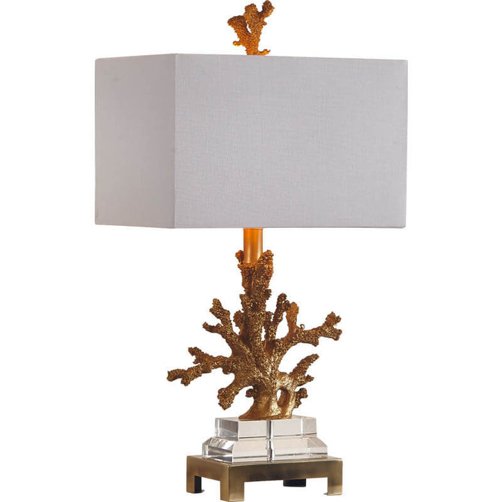 Modern Art Deco Linen Resin Crystal Coral Base 1-Light Table Lamp For Bedroom