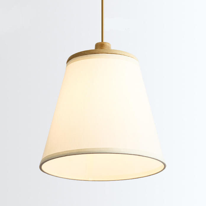 Nordic Minimalist Solid Wood Fabric Cone 1-Light Pendant Light