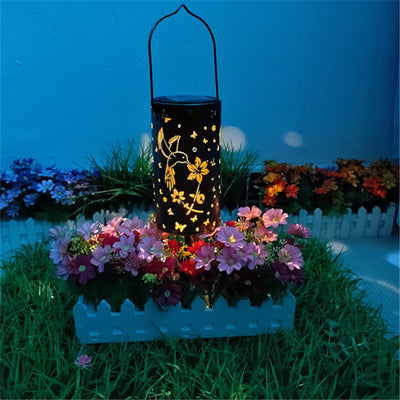 Modern Creative Bird Butterfly Iron Hollow Outdoor Solar LED Projection Lantern Light