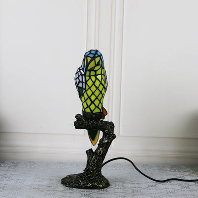 Lampe de table Tiffany American Parrot en résine avec vitrail à 1 lumière 