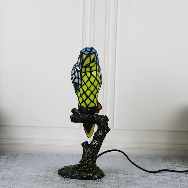 Tiffany American Parrot Stained Glass Resin 1-Light Table Lamp