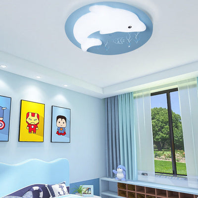 Cartoon Cute Dolphin Blue Disc LED Flush Mount Ceiling Light