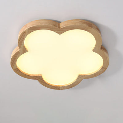 Nordic Simple Solid Wood Flower LED Slim Kids Flush Mount Ceiling Light