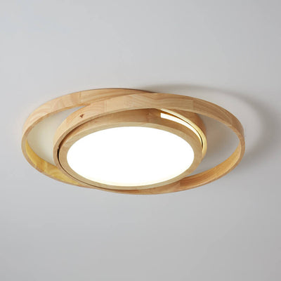 Minimalist Log Wooden Circle Ring LED Flush Mount Ceiling Light