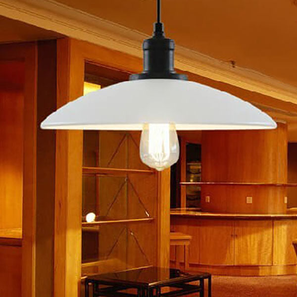 Lámpara colgante de 1 luz con tapa de olla redonda retro industrial de hierro 