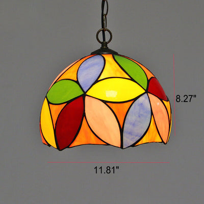 Tiffany Baroque Stained Glass Round Dome 1-Light Pendant Light