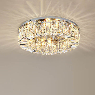 Modern Luxury Dazzling Prismatic Crystal Round Shade 5/8/12-Light Flush Mount Ceiling Light For Living Room