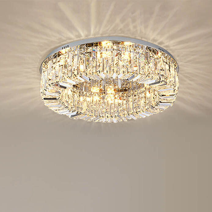 Modern Luxury Dazzling Prismatic Crystal Round Shade 5/8/12-Light Flush Mount Ceiling Light For Living Room