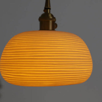 Nordic Japanese Ceramic Brass Oval 1-Light Pendant Light