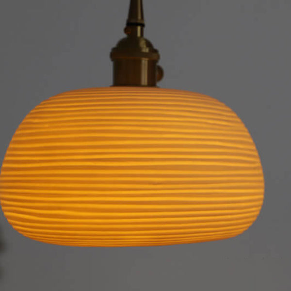 Nordic Japanese Ceramic Brass Oval 1-Light Pendant Light