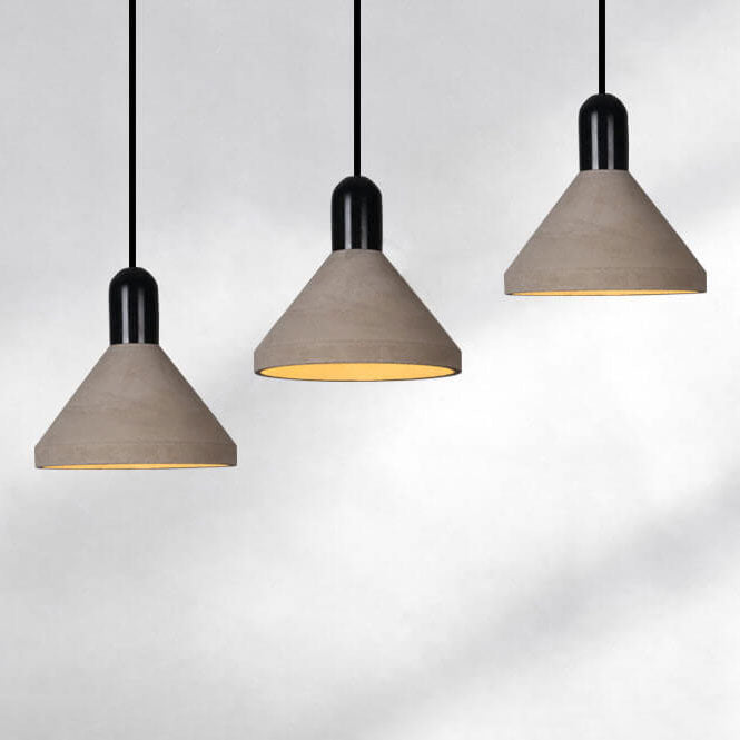 Lámpara colgante de 1 luz de cemento y madera maciza de estilo industrial 