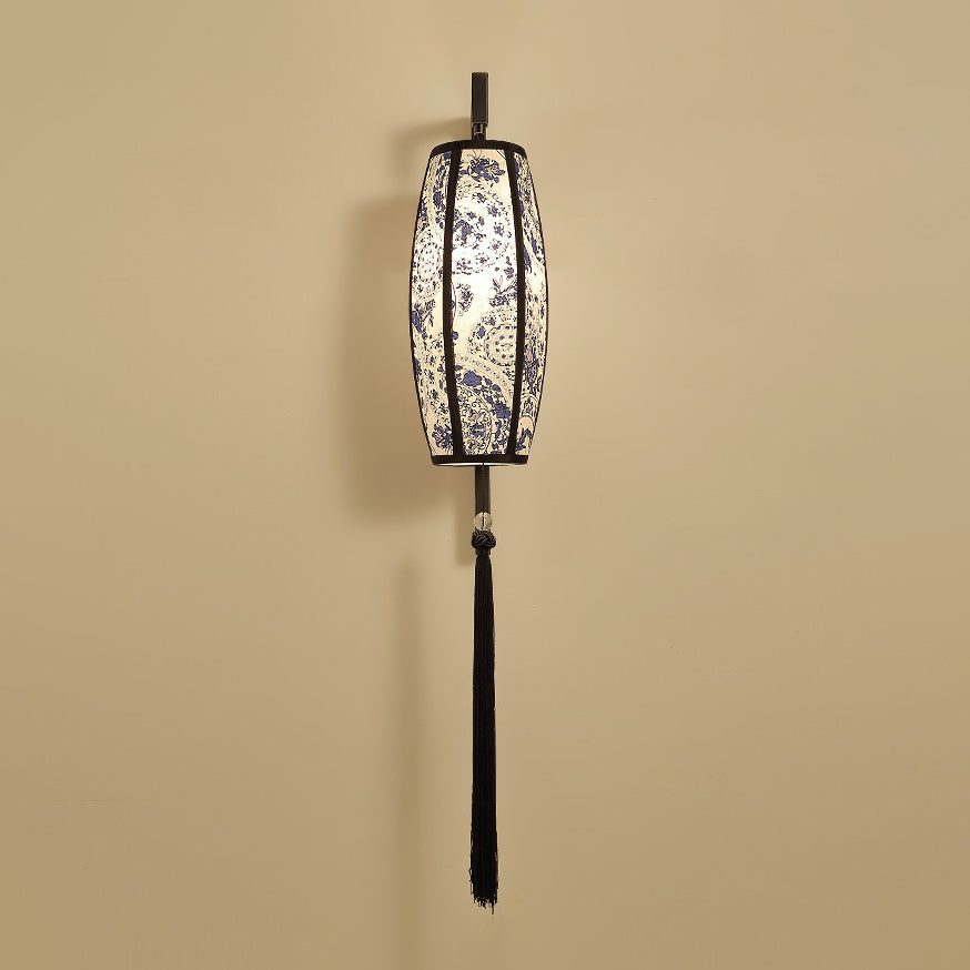 Traditionelle chinesische bemalte Stofflaternenquaste 1-Licht-Wandleuchte für den Flur 