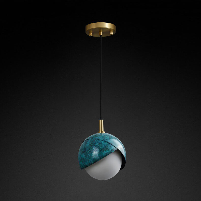 Nordic Emerald Glass Orb Brass 1-Light Pendant Light