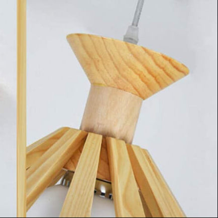 Traditional Japanese Round Wood 1-Light Pendant Light For Bedroom