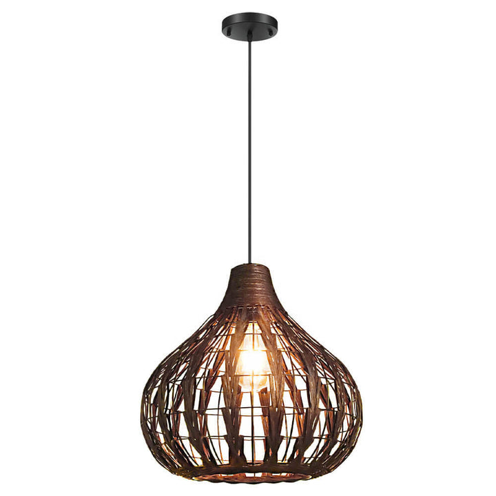 Suspension Luminaire Vintage Café Ovale en Rotin Tressé à 1 Lumière 